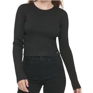 Calvin Klein Jeans Women's Cropped Rib-Knit Sweater in black Size Medium